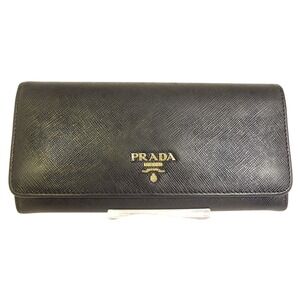 PRADA Black SLG Saffiano Leather Flap Long Wallet ID Holder Chain Includes COA